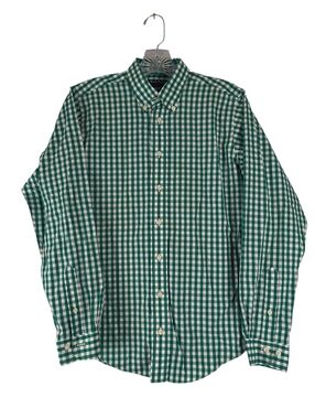 Brooks Brothers Fleece Shirt Mens L Green White Plaid Gingham Button Down Cotton